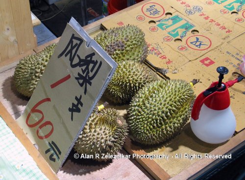 Durians for sale in Taipei Taiwan's Snake Alley night market
