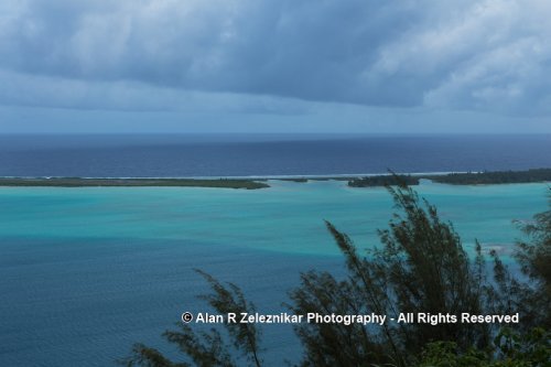 Looking west from over the Bora Bora lagoon