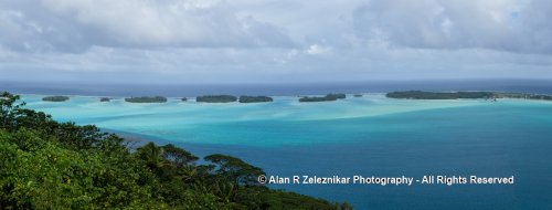 Looking west from over the Bora Bora lagoon