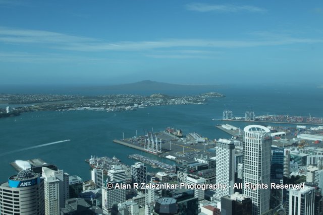 View of the harbor from Auckland's Sky Tower